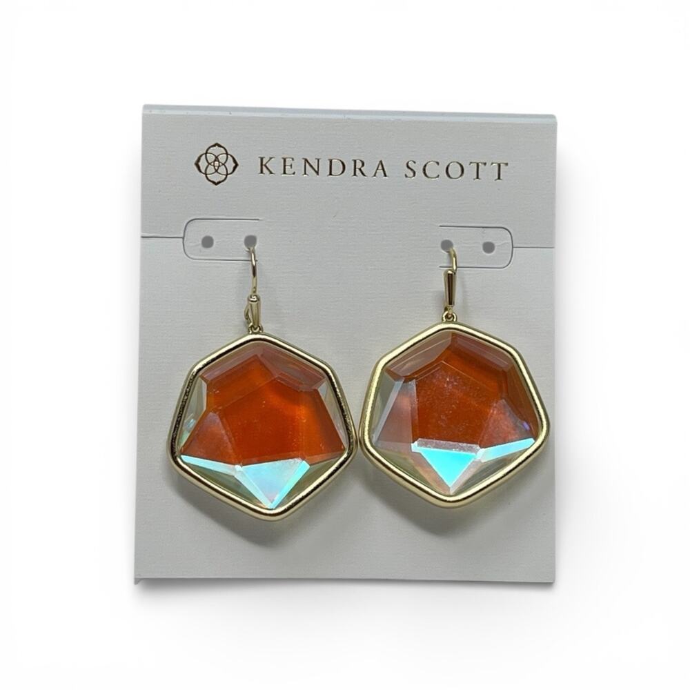 Kendra Scott Vanessa Dichroic Glass Drop Earrings 14K Gold Plated Faceted NWT